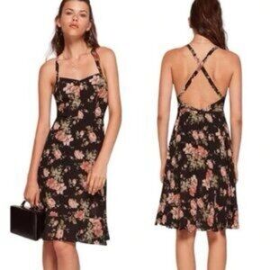 REFORMATION Giselle Dress Midi Floral‎ Black Pink Size S M Garden Party Date